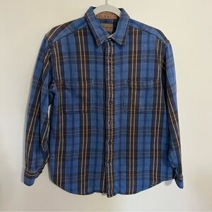 St John’s Bay Brawny Blue Plaid Flannel Long Sleeve Button Up Shirt size medium